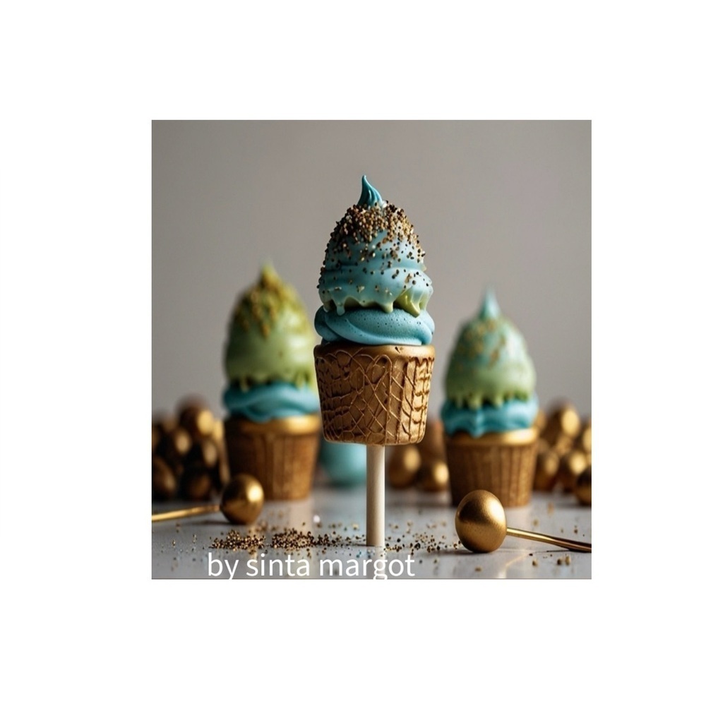 HANDCRAFTED digital art print Gold and Blue Cupcake Party Decor NWT by me